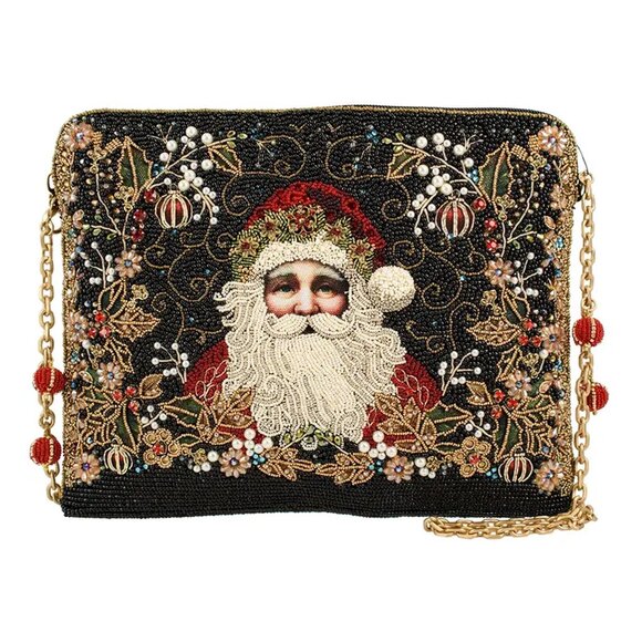 Mary Frances Holiday Magic Santa Beaded Zip Christmas Handbag Bag Black Purse NW - Picture 1 of 6